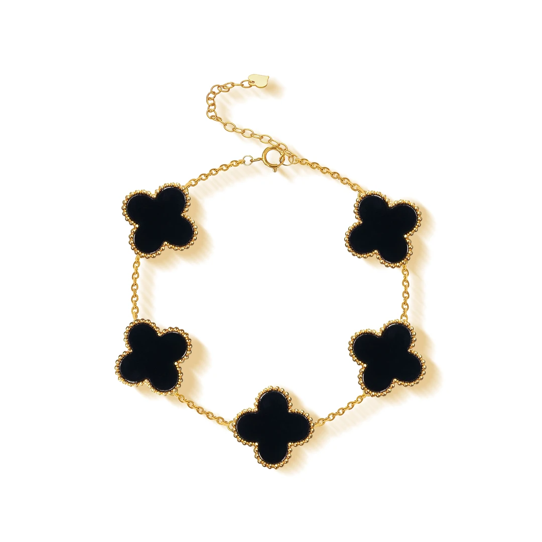 18K金黑玛瑙四叶草五花手链 多样性发一件 女士优美