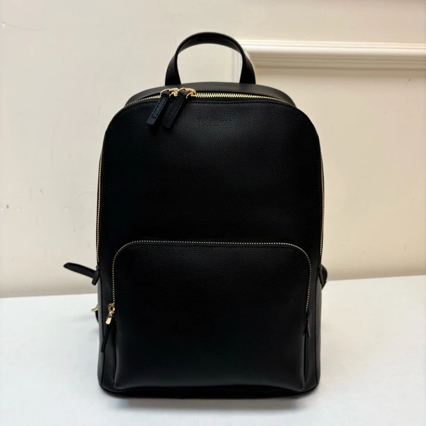 56393 韩版滨家，黑色荔枝纹头层牛皮双肩包，尺寸：35x27x17cm