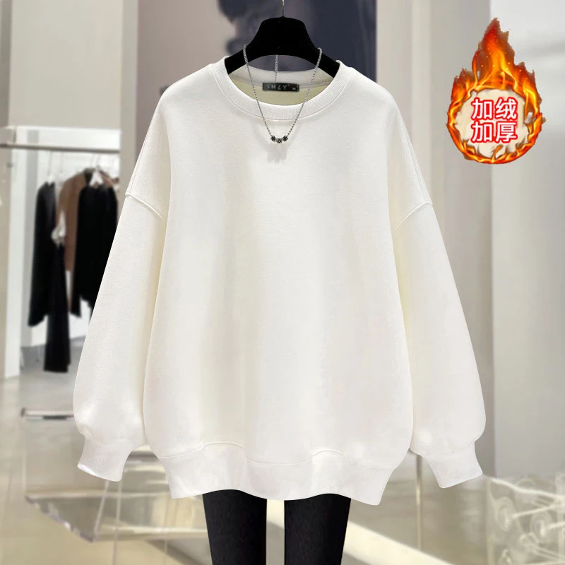 【13色可选】2024秋冬新款卫衣女宽松百搭圆领加绒白色打底衫卫衣