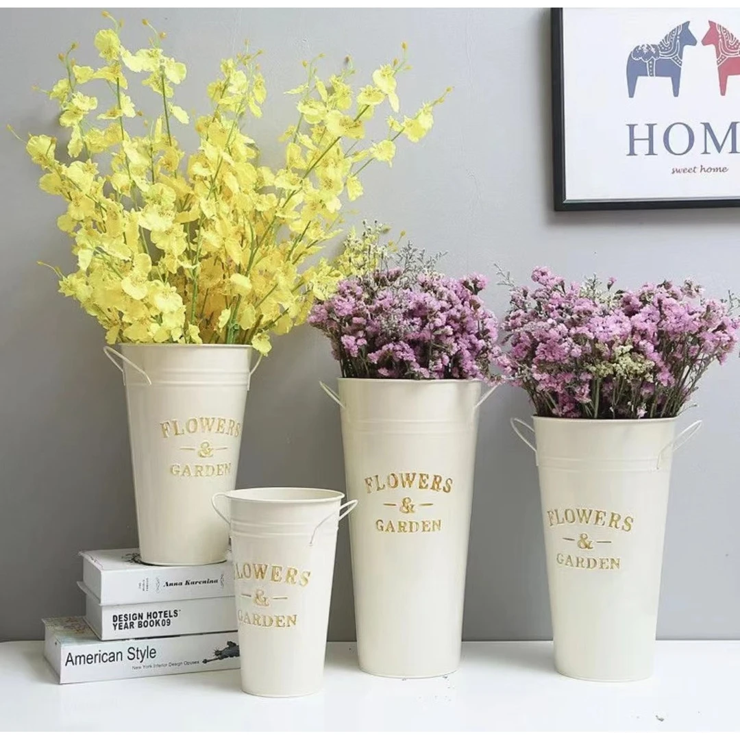 美式铁皮花桶鲜花桶花店创意插花客厅干花假花装饰家用醒花桶C434