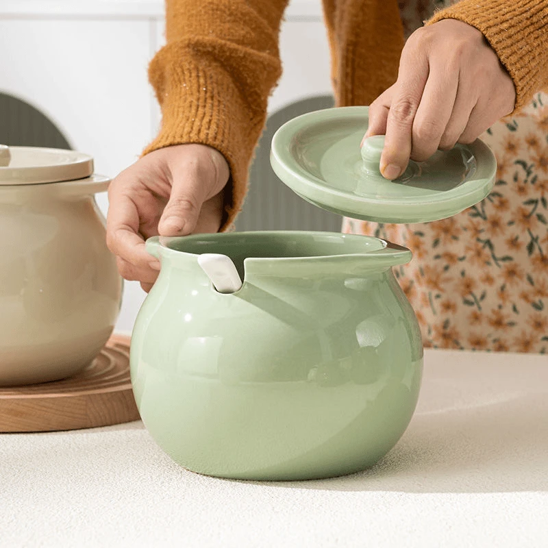 奶油大号陶瓷家用猪油罐耐高温油带盖大容量辣椒罐子厨房储油罐