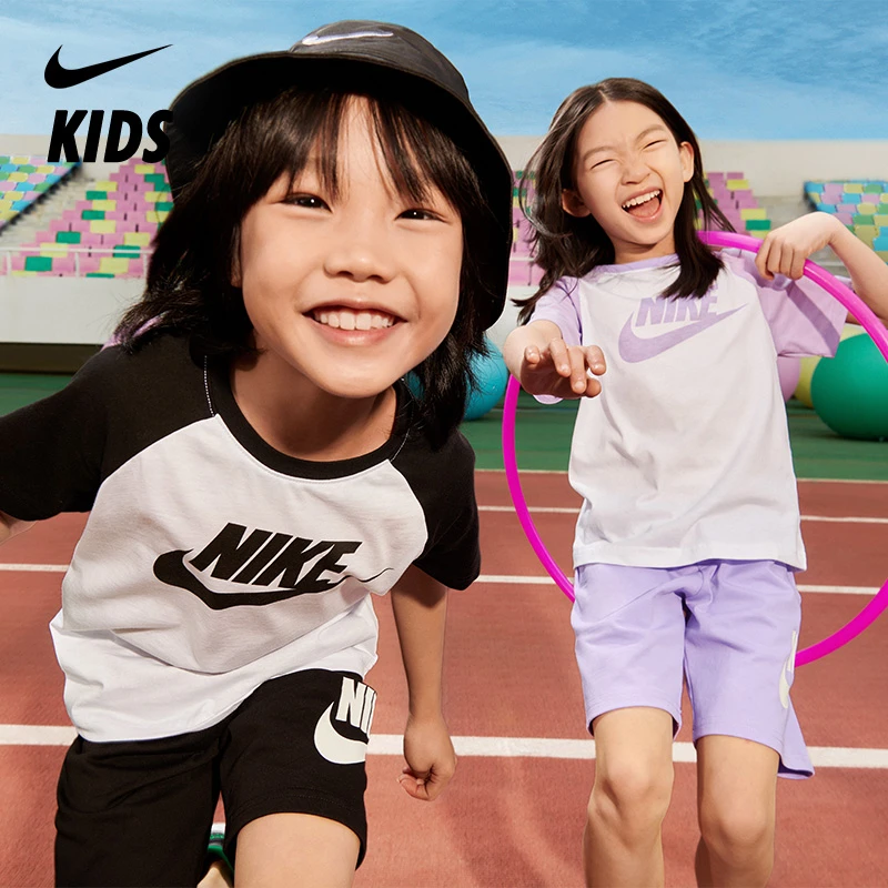 NIKE耐克童装短袖短裤男女童夏季休闲透气运动套装M393