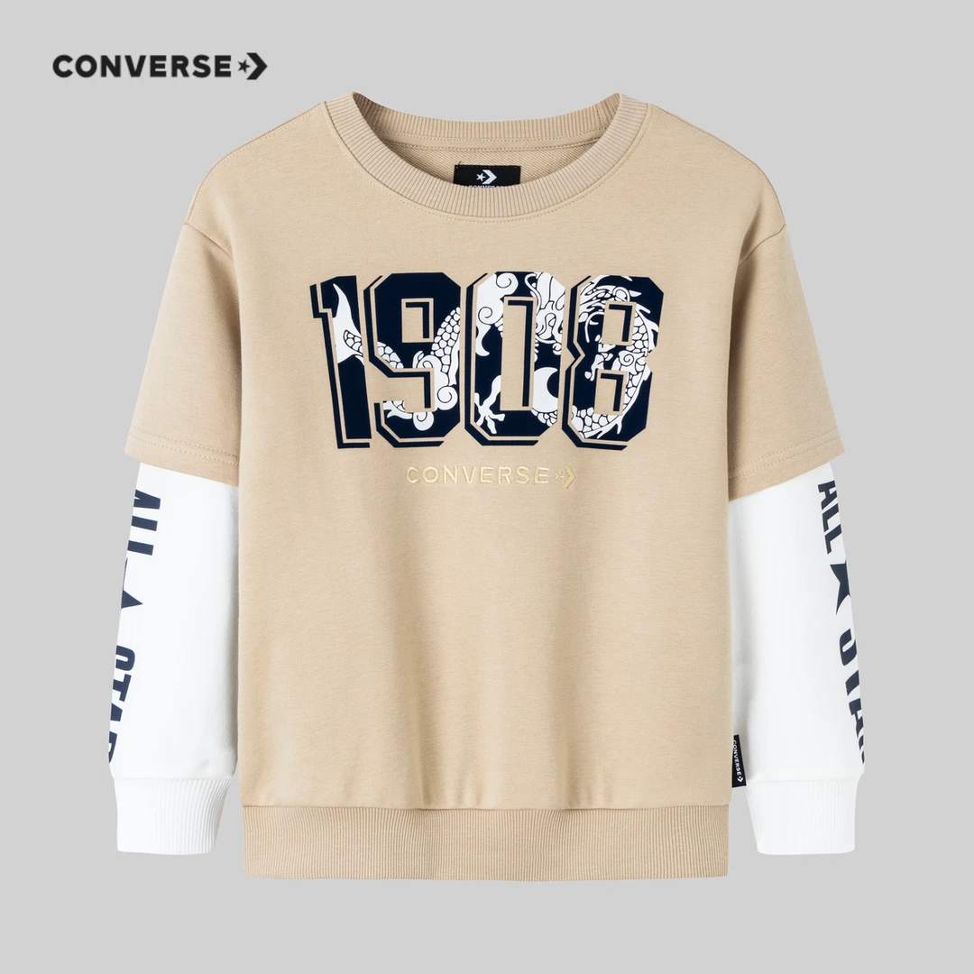 Converse匡威春秋圆领假两件新款男童装休闲卫衣F575