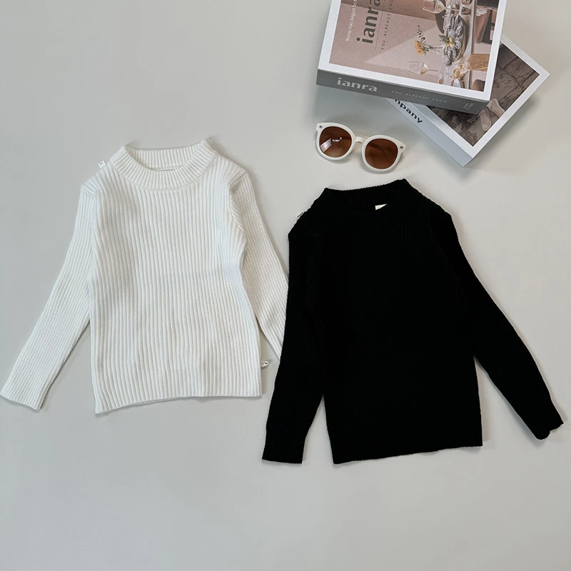 儿童打底毛衣秋冬装2025男女宝宝修身针织打底衫弹力高领黑色内搭