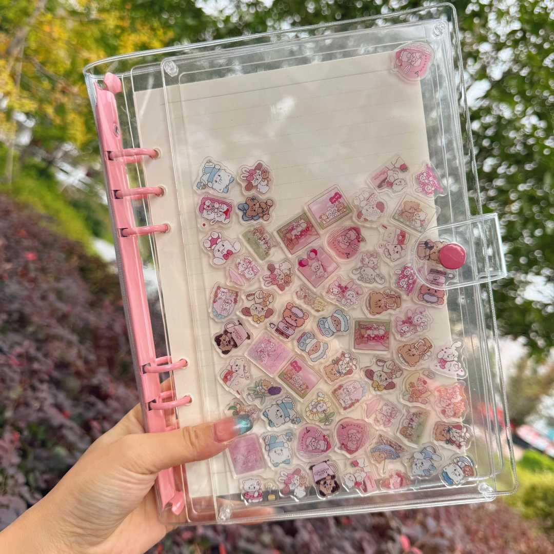 6孔透明pvc活页本外壳可拆卸简约清新笔记本手账本马卡龙彩色夹子