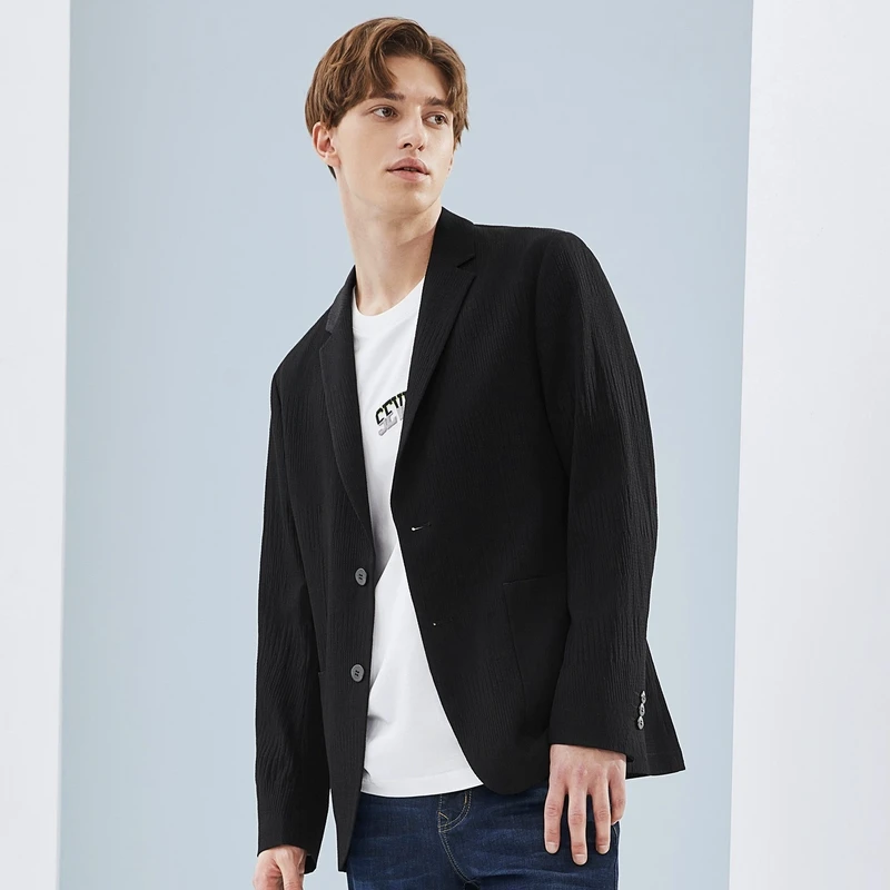 单西外套男2025秋季新款商务黑色修身平驳领西装休闲轻奢西服时尚