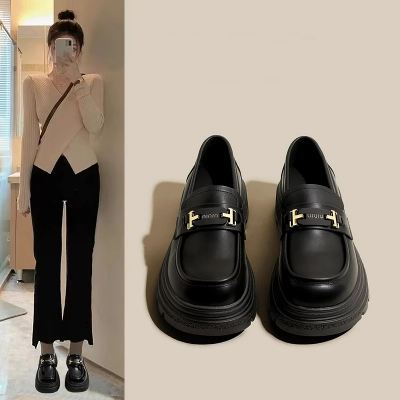 女鞋爆款厚底乐福鞋女2024年新款鞋子黑色时尚单鞋英伦百搭小皮鞋