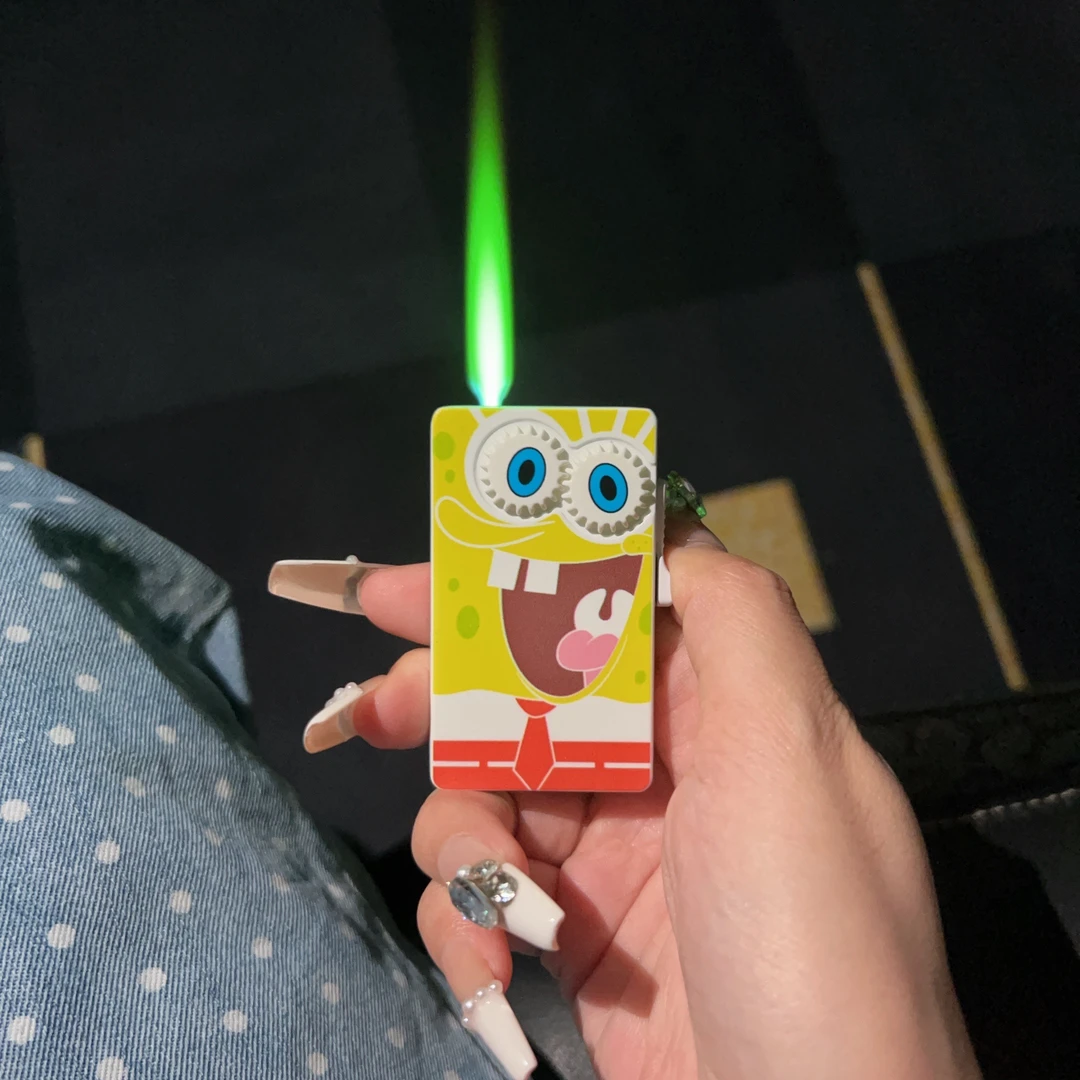 网红创意防风打火机绿色火焰卡通夜光海绵宝宝派大星高颜值ins