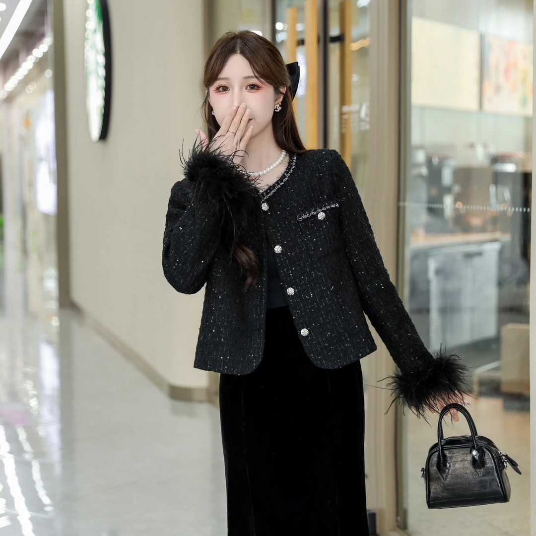 2024冬季新款小香风外套女拼接流苏女洋气名媛上衣