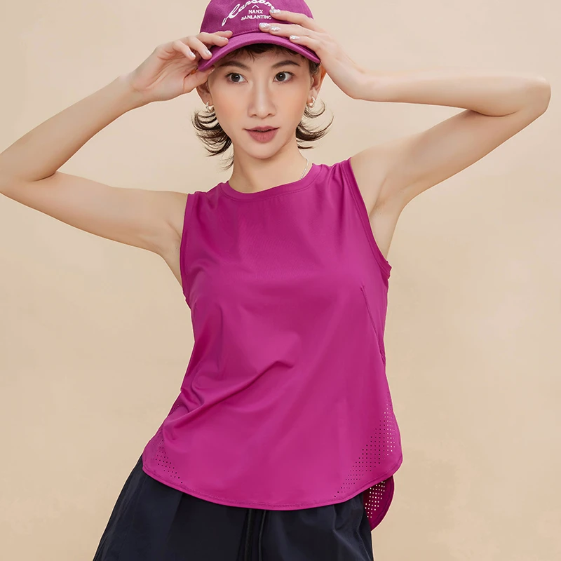 annerun宽松无袖运动上衣女冰凉透气大码速干T恤跑步训练服