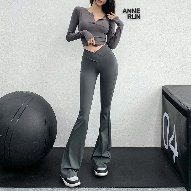 annerun高弹喇叭裤女休闲跑步高腰蜜桃提臀瑜伽裤裸感运动健身裤