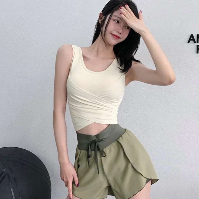 annerun运动内衣女一体式胸垫瑜伽背心高强度跑步跳绳健身服上衣