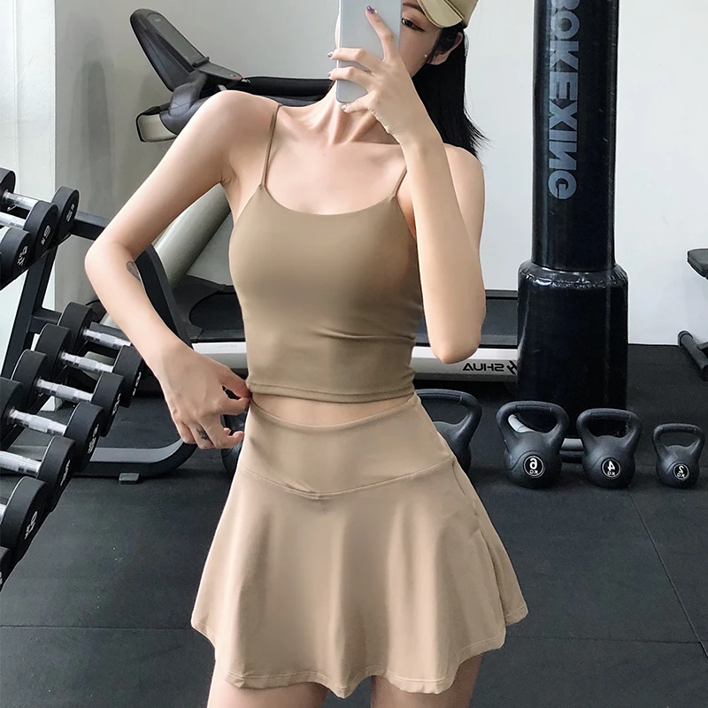 annerun莱卡裸感瑜伽吊带女辣妹运动运动背心带胸垫内搭健身内衣