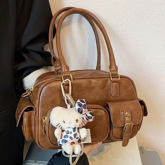 韩版时尚手提包包女2024秋冬新款纯色洋气腋下包高级感保龄球女包