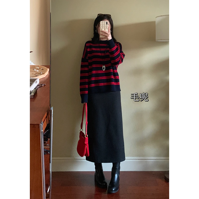 【现货款】花总吖【毛呢欧尼半裙】秋款韩系窄版毛呢半身裙R424G19468