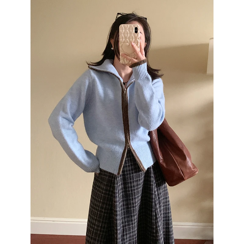 【现货清仓】花总吖【天空之境】秋冬氛围感撞色翻领毛衣R424Z21190