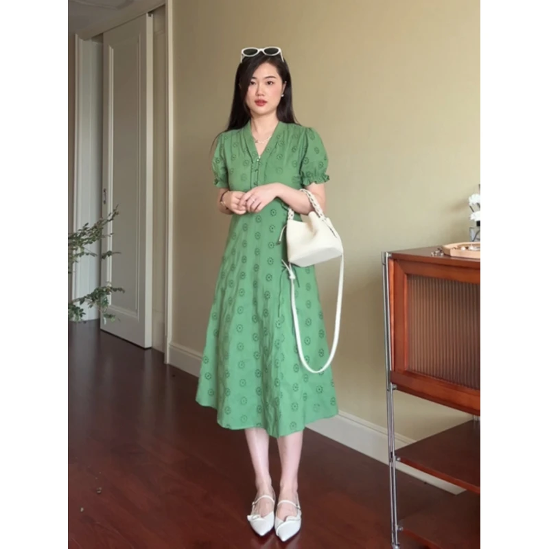 【现货清仓】花总吖【绿野仙踪】夏季新款收腰V领连衣裙R424Q04820