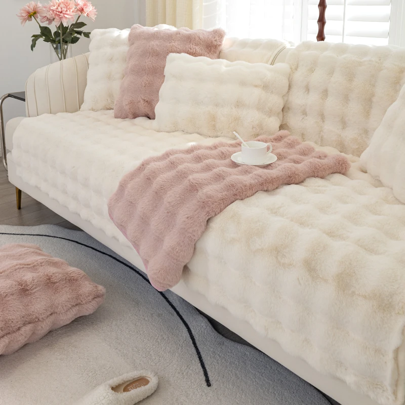兔简约网红沙发垫冬季加厚毛绒坐垫防滑皮沙发套罩2024新款盖布巾