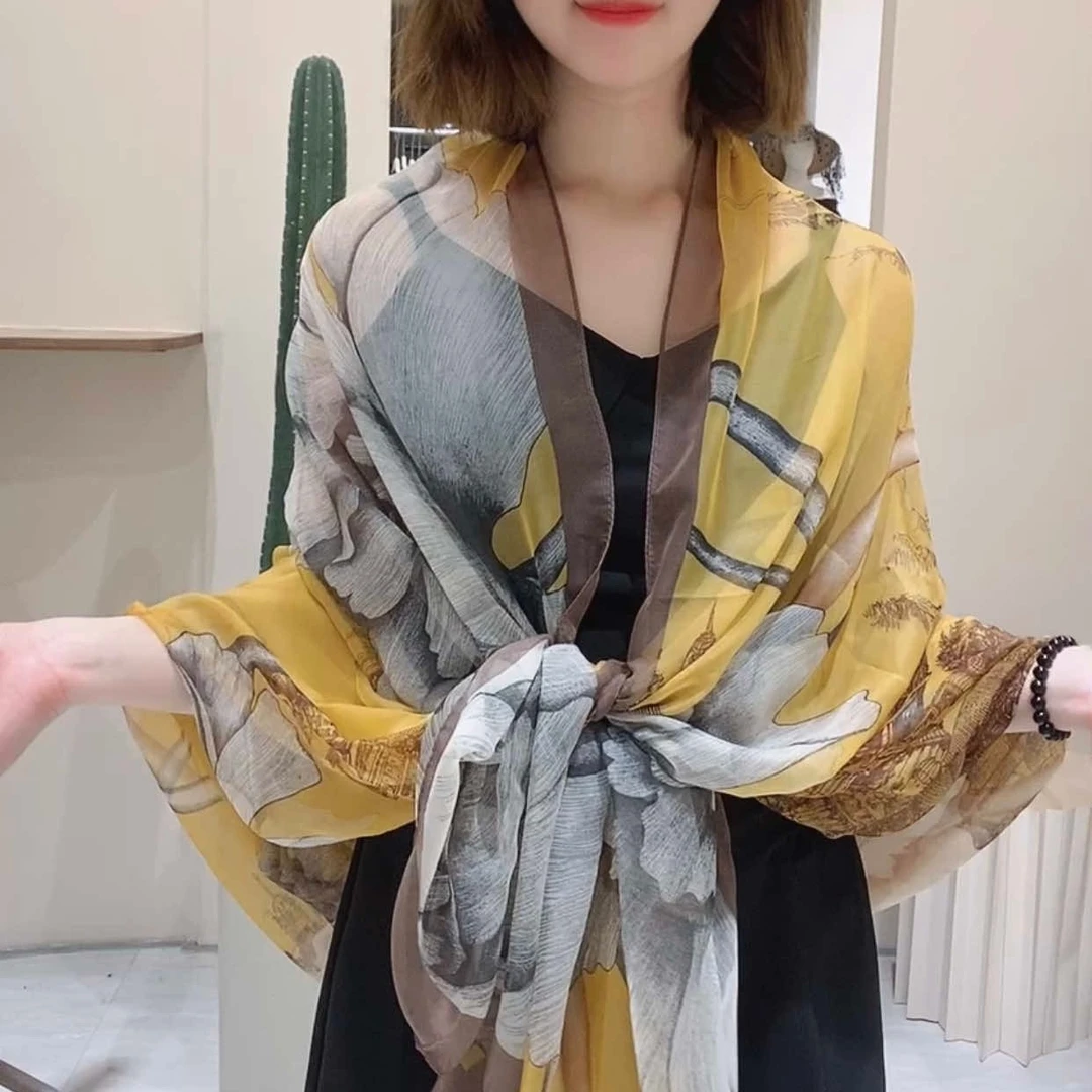 【富贵牡丹】云锦纱纱130×180披肩丝巾