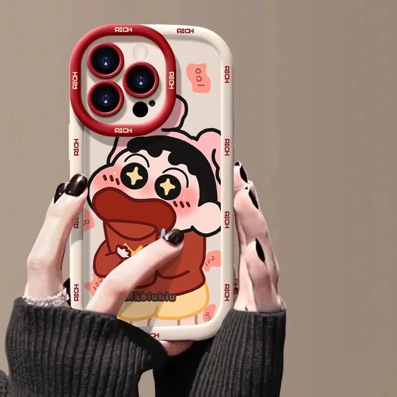 蜡笔小新苹果15promax手机壳iphone14全包13软12新年11泡芙x红7/8