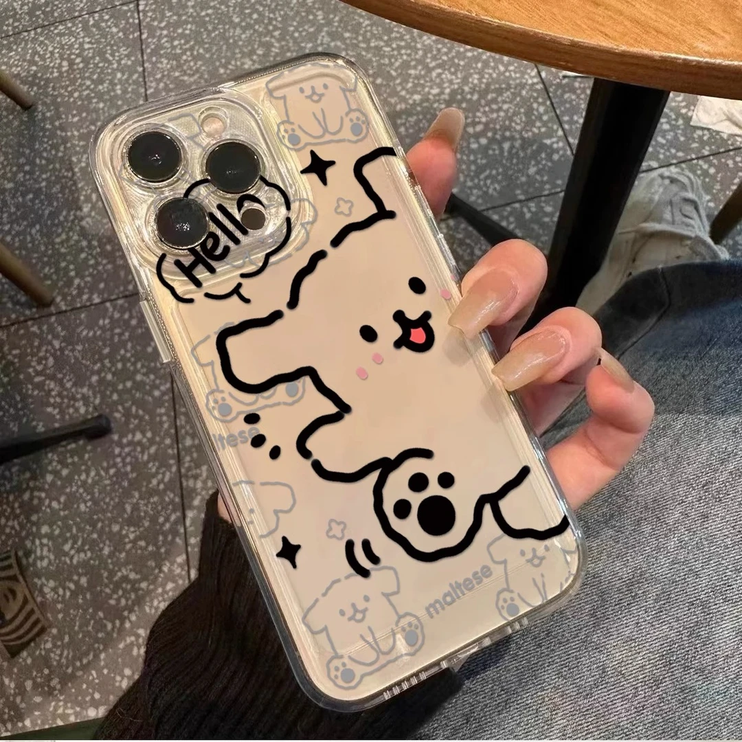 卡通线条小狗苹果14手机壳iPhone15pro透明13/12软11/8plus7xsmax