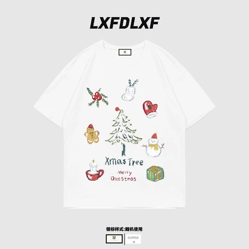 清【圣诞树】门店货 男女同款 LXF直喷工艺夏季短袖t恤宽松