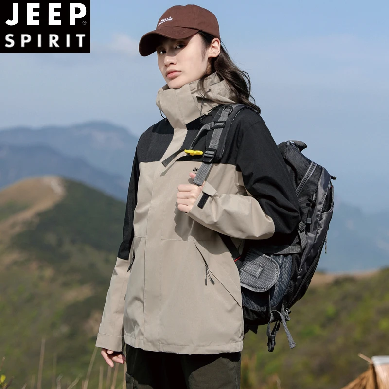 JEEPSPIRIT冲锋衣女户外三合一冬季山系进藏登山加厚可拆卸外套男