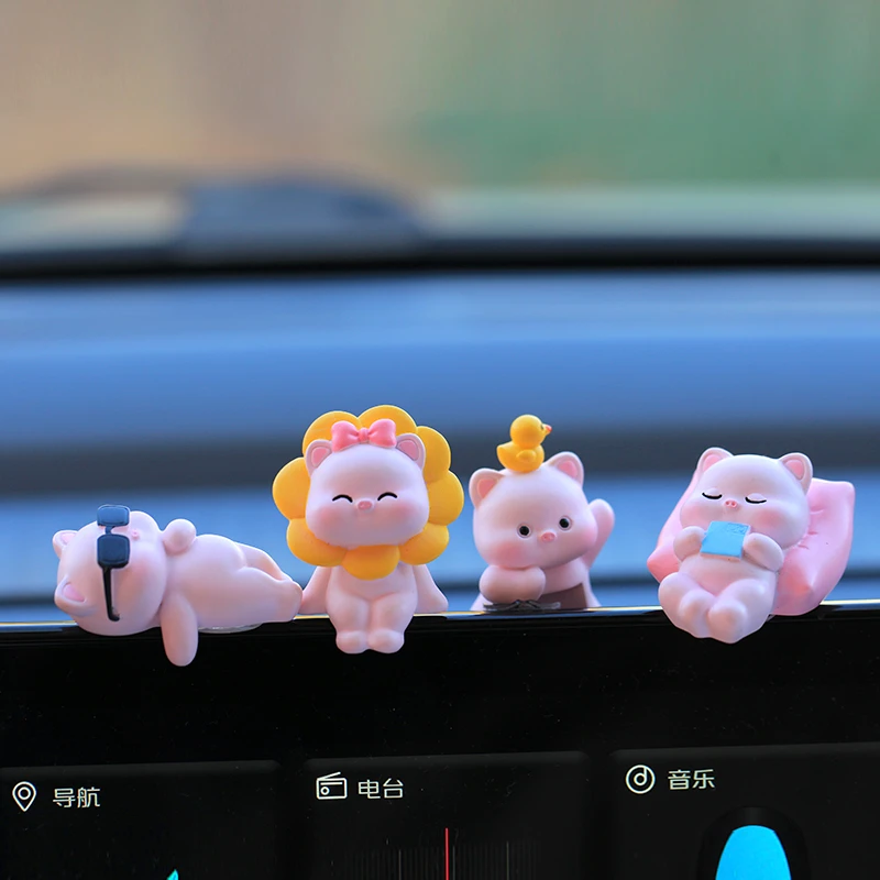 妙小乐可爱卡通小猪公仔汽车摆件车载车内饰品车上中控台装饰用品