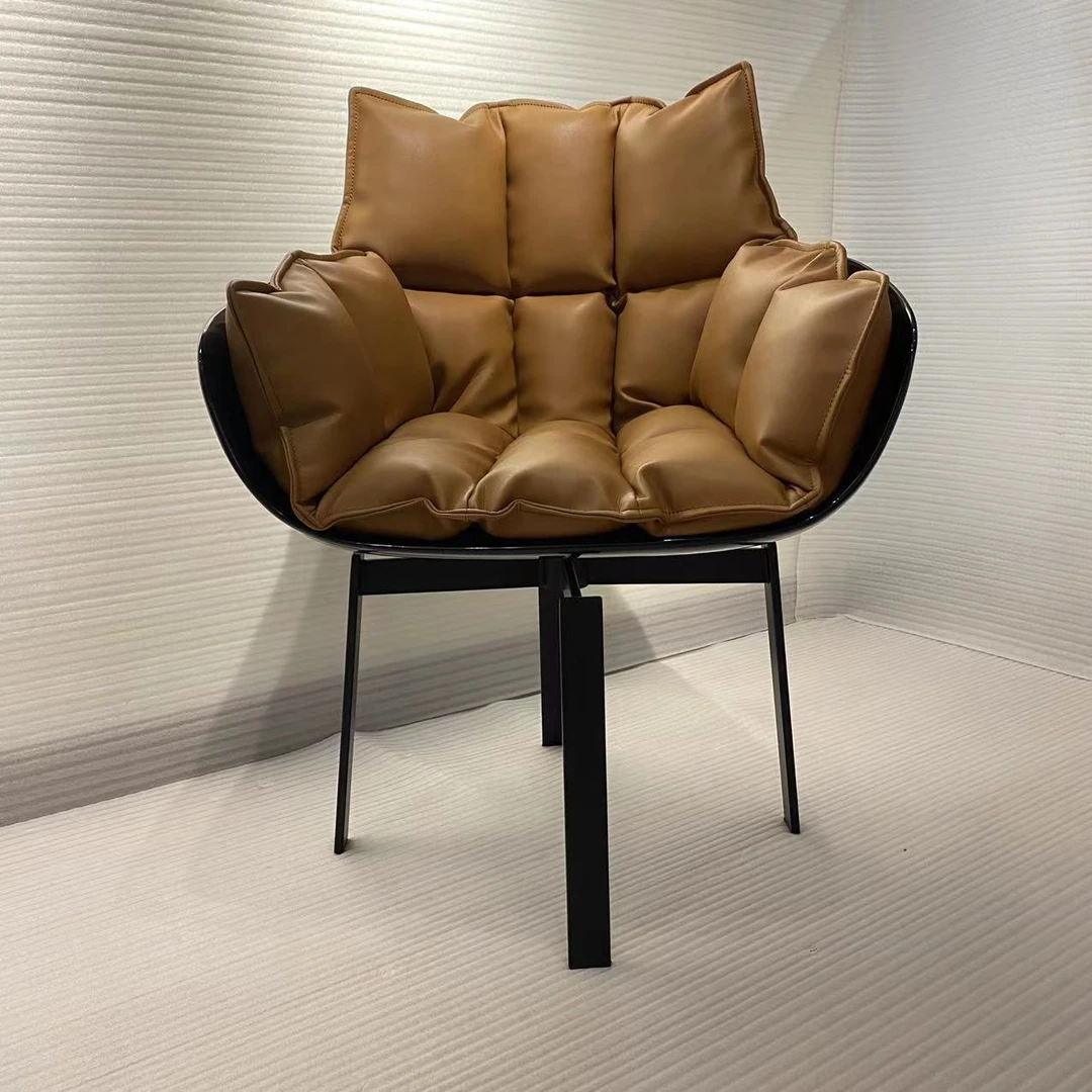 意式极简肌肉椅360度旋转书椅餐椅真皮软包舒适高产值休闲椅