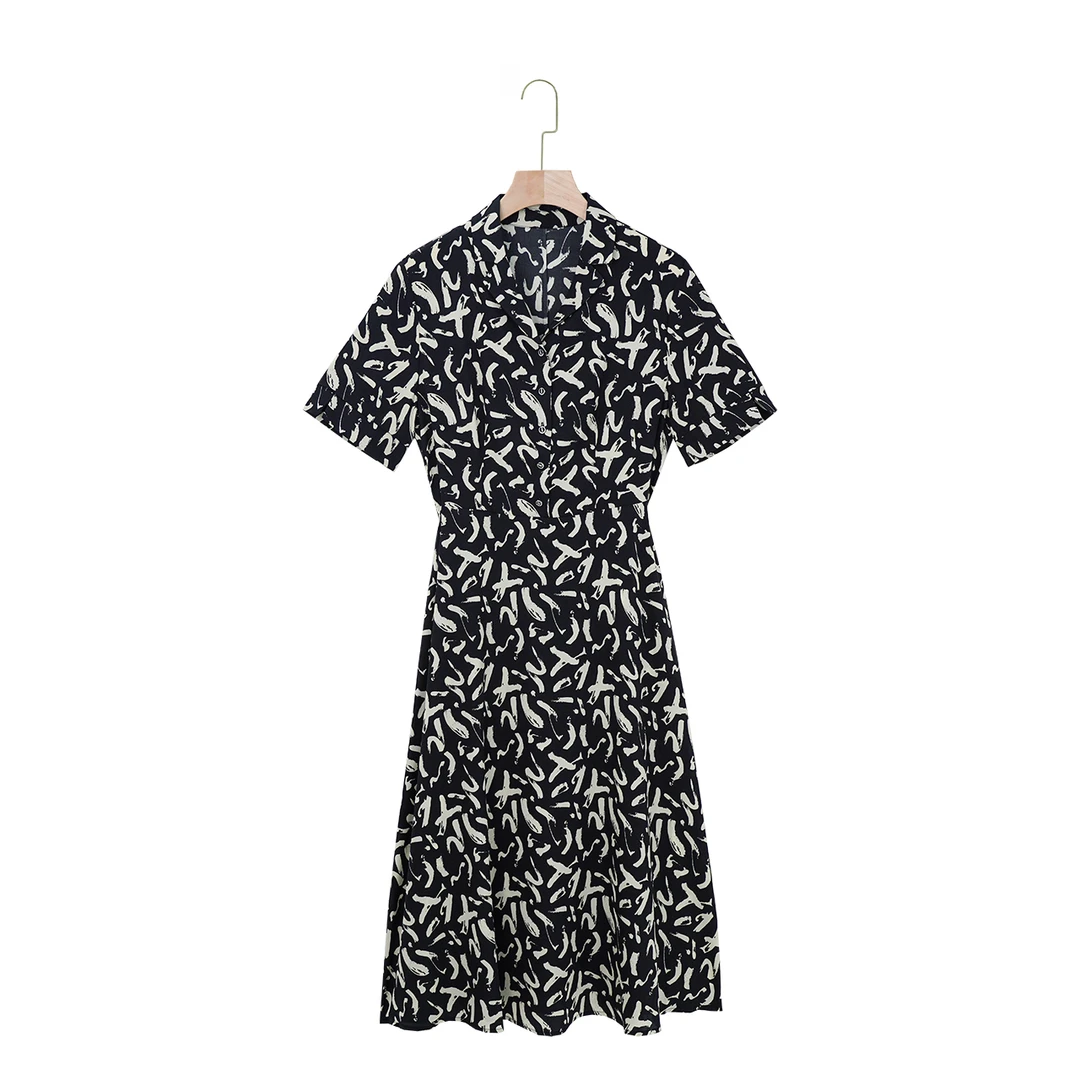 2025年新款19mm弹力斜纹碎花时尚气质夏季女装连衣裙69L7005