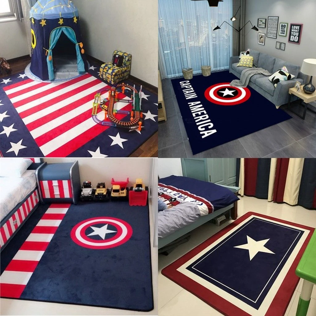 新疆包邮儿童房地毯男孩卧室床边英伦风队长漫威卡通幼儿园爬行地