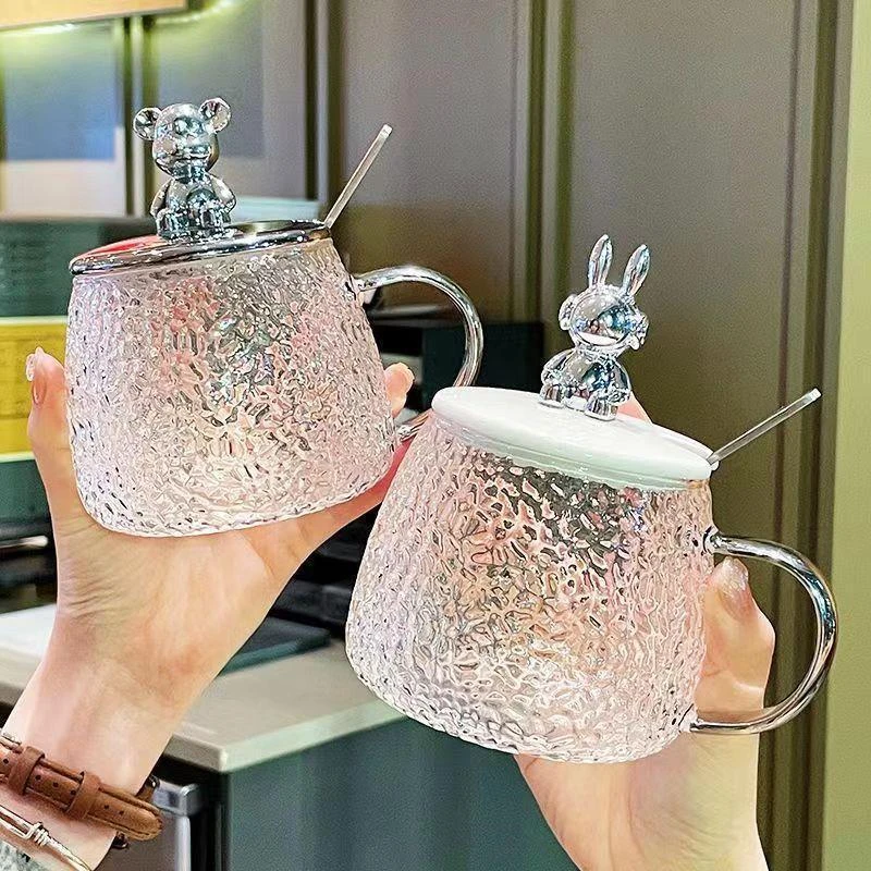 福利品杯子玻璃杯办公室高颜值水杯小熊杯