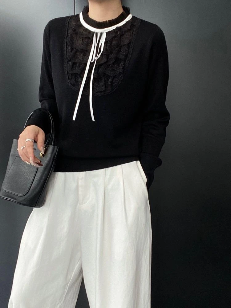 ANYUMO/安妤茉5886新款【立领系带】显瘦时尚洋气针织套头毛衣