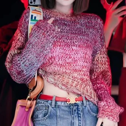 ANYUMO/安妤茉23919秋冬新款圆领长袖渐变毛衣时尚百搭洋气女士