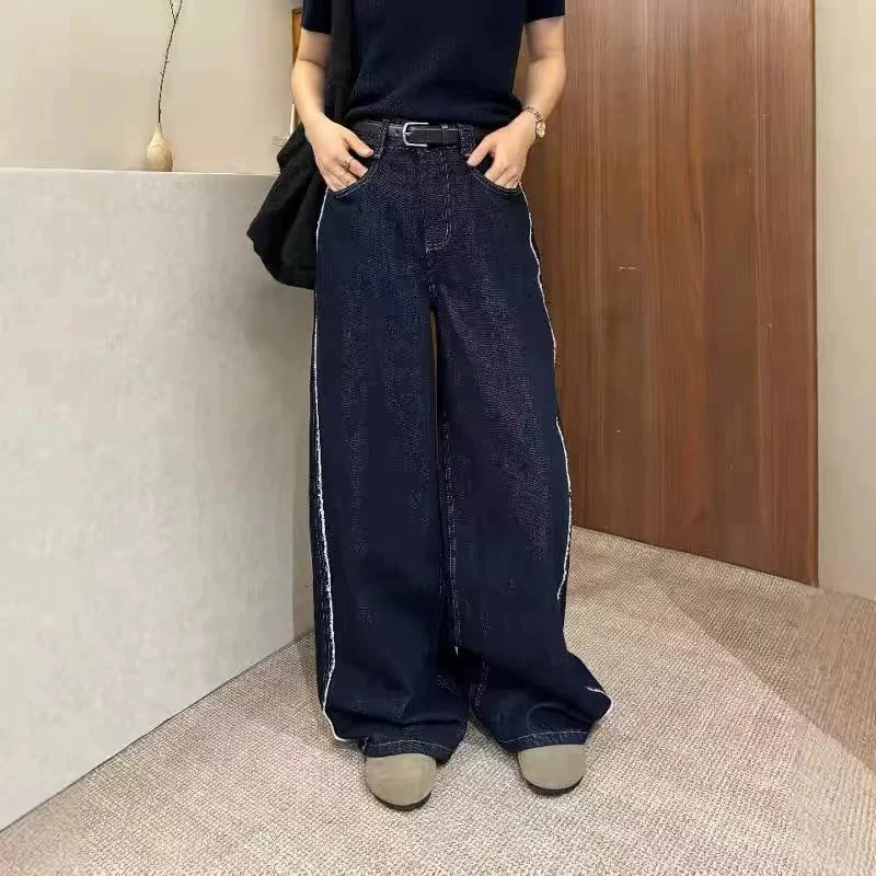 ANYUMO/安妤茉66068秋冬明线抓绒牛仔裤阔腿裤时尚休闲女