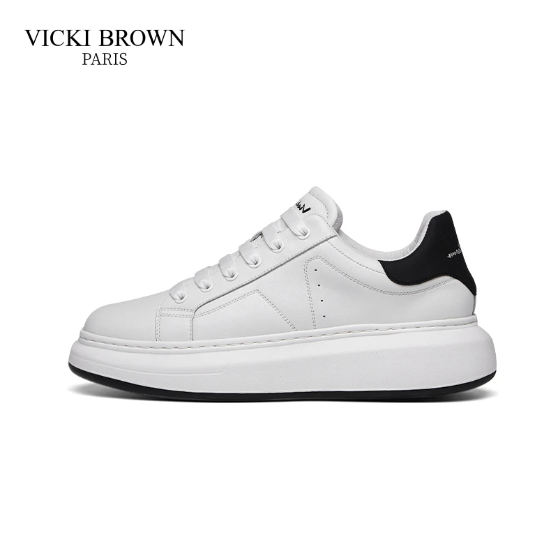 VICKI BROWN男士轻奢潮流真皮厚底男鞋皮面小白鞋男增高休闲板鞋