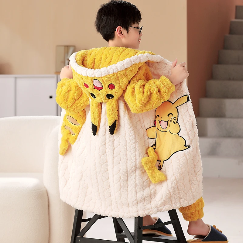 儿童睡袍男童珊瑚绒睡衣秋冬季加绒加厚法兰绒青少年中大童家居服