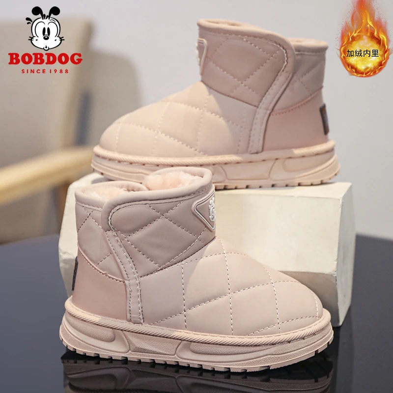 巴布豆儿童鞋靴防滑软底面包鞋男2024秋冬季新款男孩加绒加厚雪地