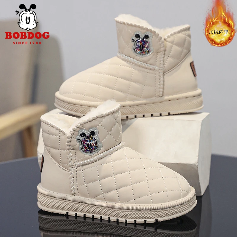 巴布豆儿童鞋2025新款秋冬季雪地棉靴加绒保暖冬靴防水防滑大棉靴