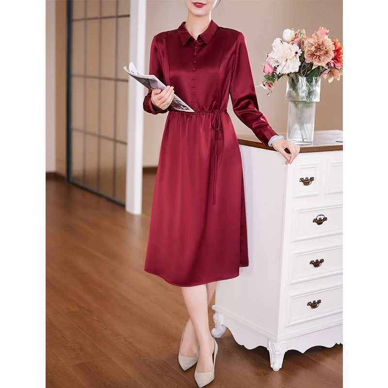 迪欧芙2024年秋季新款优雅高级气质时尚长袖款连衣裙女#QLQ15307