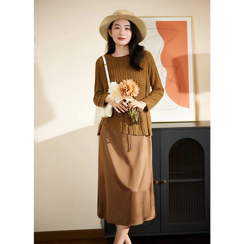 【两件套】咖啡色气质温柔淑女风2024年秋季新款裙套装#QTZ87152