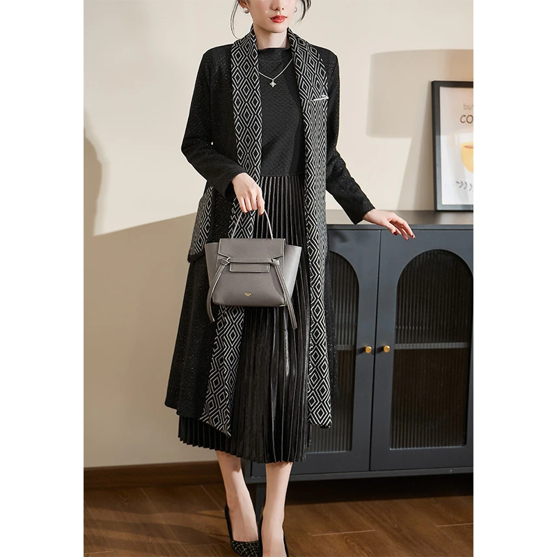 黑色菱格纹贵气时尚迪欧芙2025年秋冬新款长袖外套女装#QWT87291