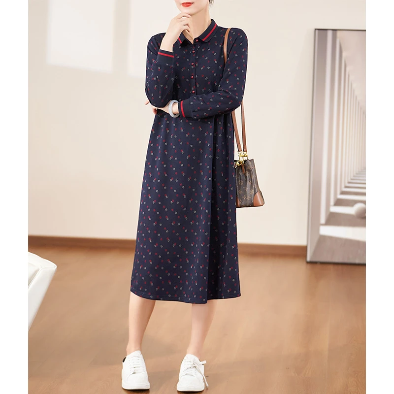 迪欧芙2023年秋冬季新款时尚显瘦收腰减龄长袖连衣裙女#QLQ15375