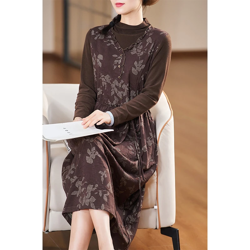 迪欧芙2023年冬季新款时尚轻奢高级减龄长袖款连衣裙女#DLQ15751