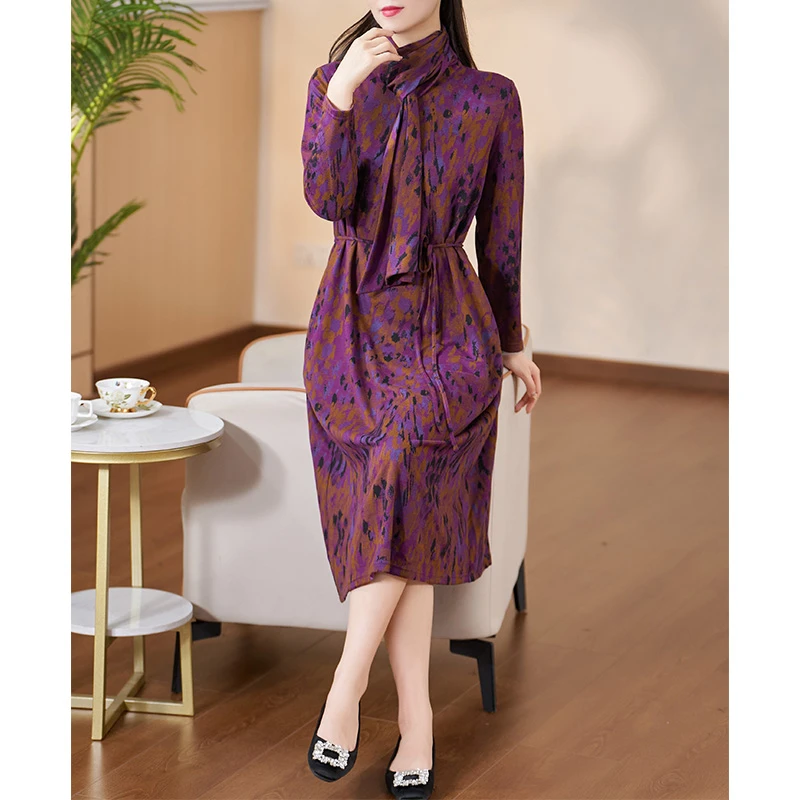 迪欧芙2023年秋冬季新款(配围巾）洋气时尚长袖连衣裙女#DLQ15906