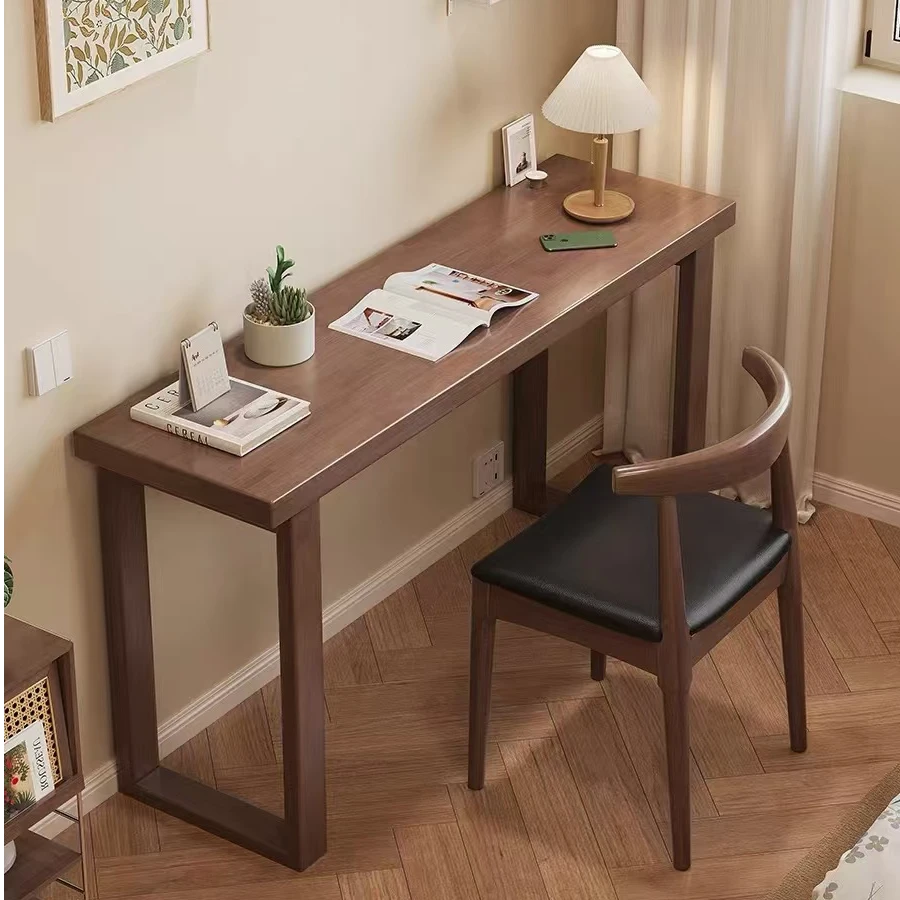 实木书桌40cm宽家用靠墙办公桌一字大板窄桌子卧室床尾长条电脑桌