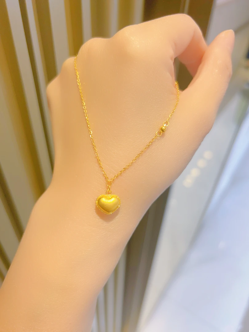 足金99心形磨砂工艺套链5G黄金时尚精致黄金项链C12