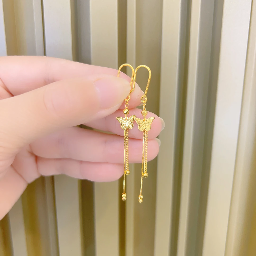 足金999蝴蝶流苏款耳饰精致百搭黄金首饰足金耳饰C035