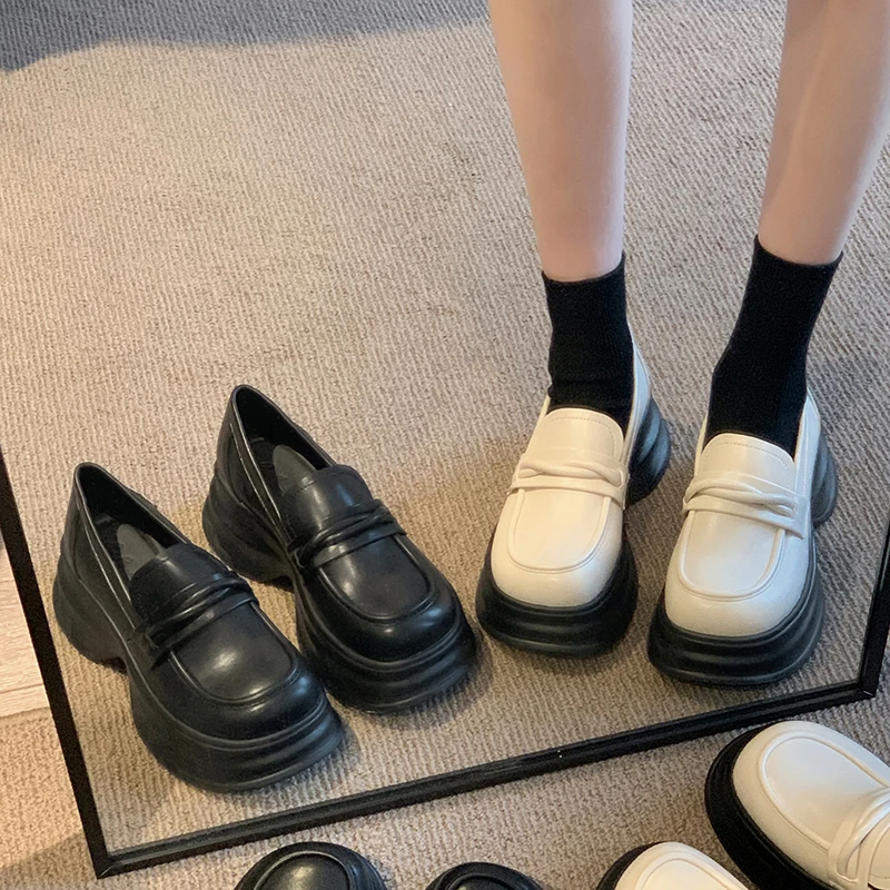 贾不假品牌-黑色爆款小皮鞋女2023秋冬新中式时尚百搭厚底乐福鞋