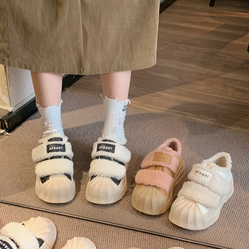 贾不假品牌-棉鞋女2023冬季新款网红百搭学生加绒保暖厚底休闲鞋